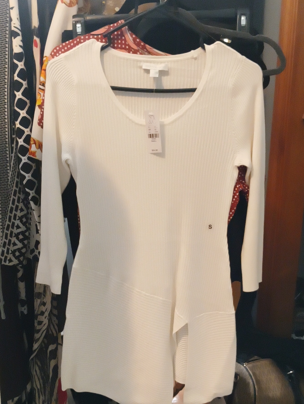 New York & Company White Ribbed Long-Sleeve Summer Tunic Sweater S NWT